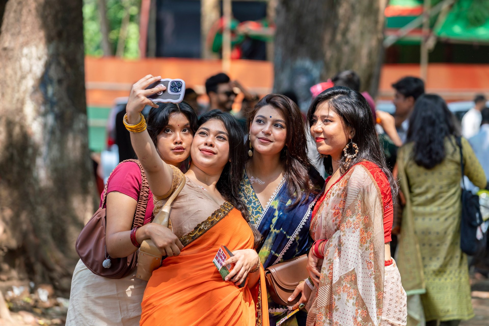 Pohela Boishakh Bengali New Year celebration with traditional red and white attire